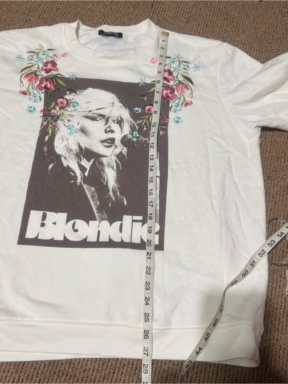 Blondie Graphic Sweatshirt Floral Embroidered Crewneck XL Band Tee Vintage Style - Picture 9 of 9